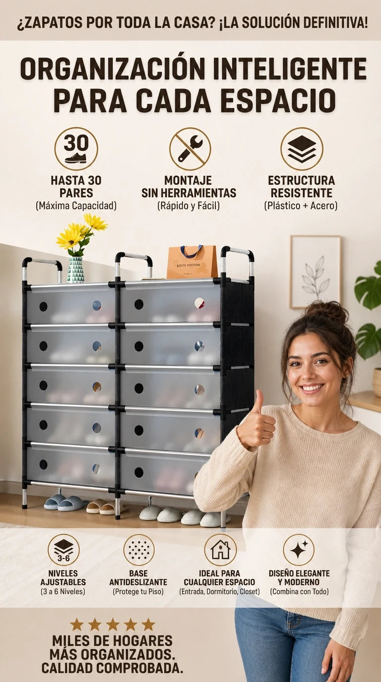 ZAPATERO DOBLE DE 6 NIVELES - ORGANIZA Y PROTEGE TUS ZAPATOS SIN COMPLICACIONES