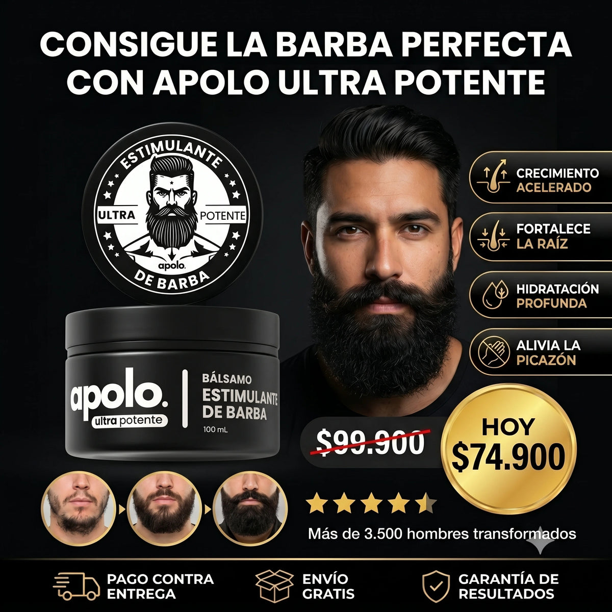 APOLO ULTRAPOTENTE - ESTIMULA EL CRECIMIENTO DE TU BARBA, SIN RIESGOS.