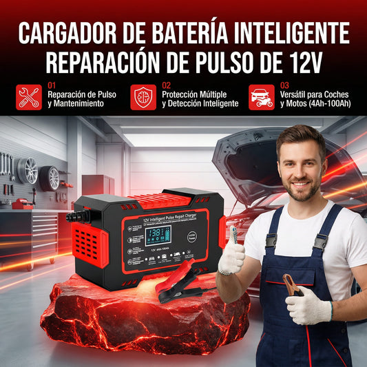 BateryMa™ Cargador Bateria Carro Moto 12v Pantalla