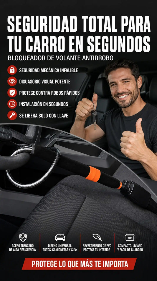 BLOQUEADOR DE VOLANTE ANTIRROBO - PROTEGE TU PATRIMONIO SIN COMPLICACIONES