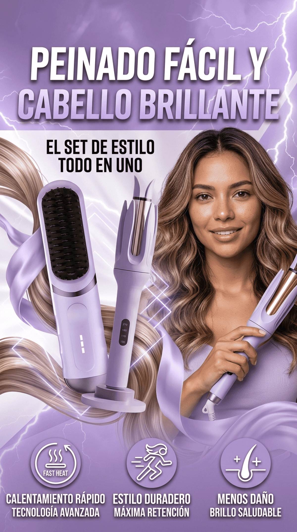NovaLiss 2en1™.  Compra 1 rizadora y lleva 1 peine cepillo gratis