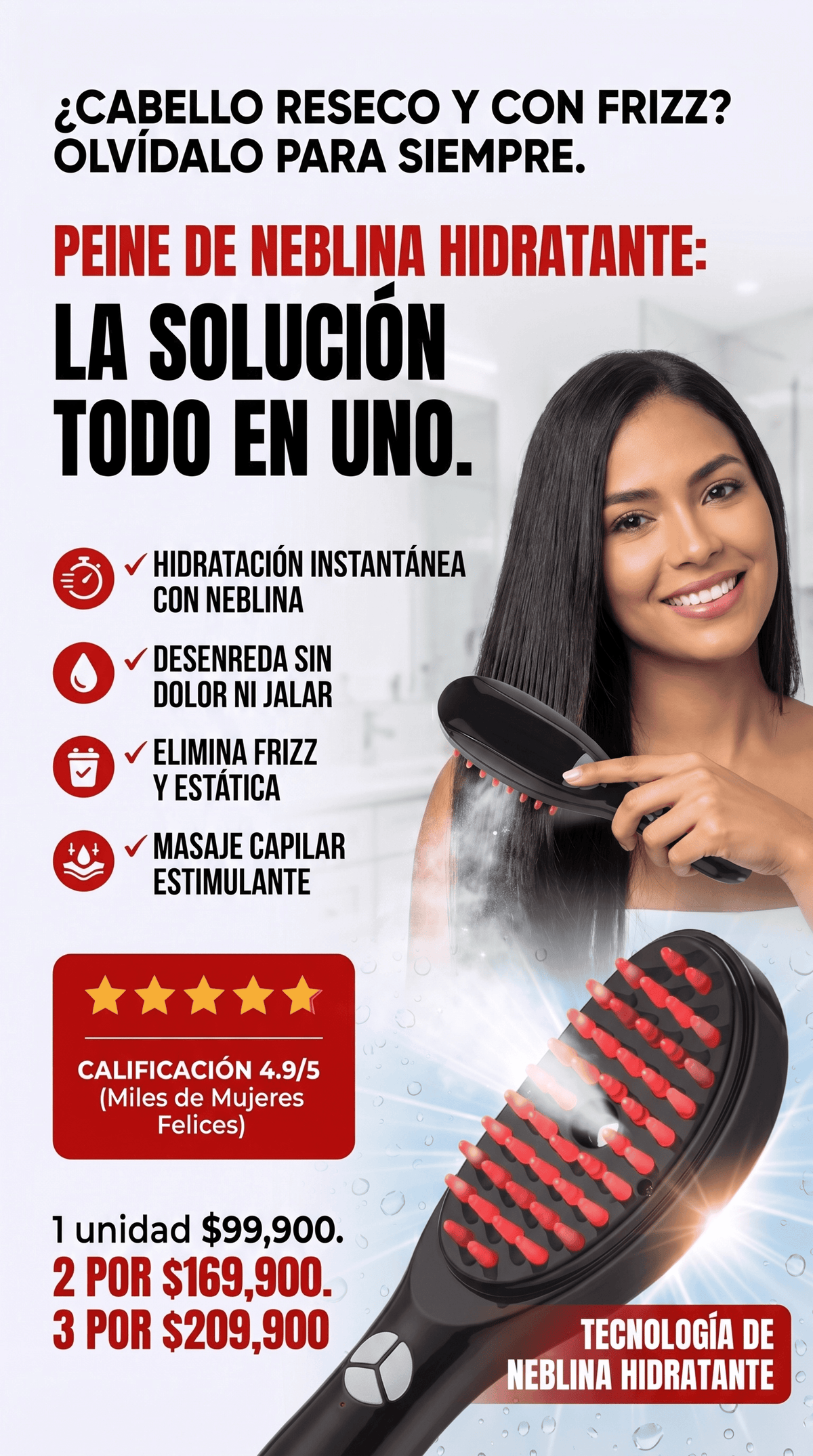 Velour™  Cepillo Alisador con Luz LED Terapéutica